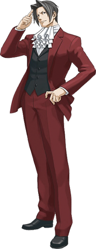 Miles Edgeworth in a red-purple suit